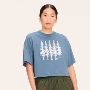 Woolrich x Target Women's Short Sleeve T-Shirt Graphic Evergreen Trees Blue M
